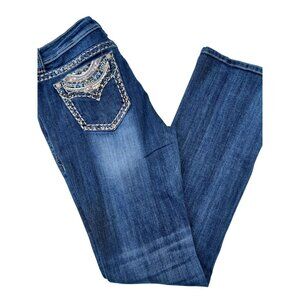 Grace LA Easy Fit Womens Size 31 Embellished Jeans Rhinestone Distress Mid Rise